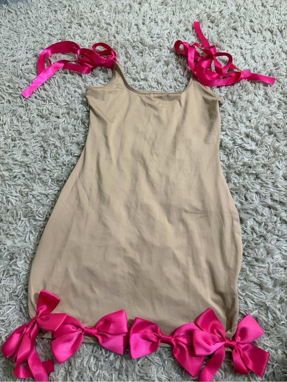 Neutral Slip Dress with Hot Pink Satin Bows